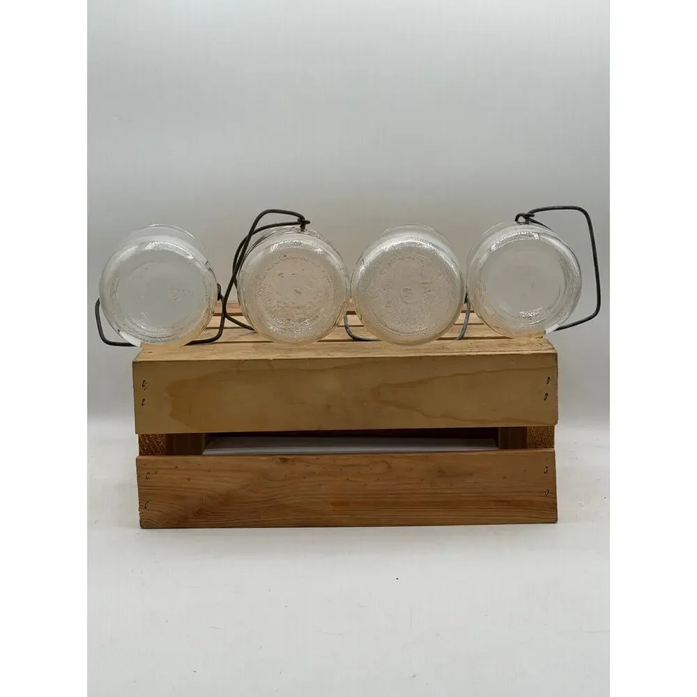 Vintage Atlas E-Z Seal Pint Mason Jars with Wire Bails (Set of 4, No Lids)- 5.5”
